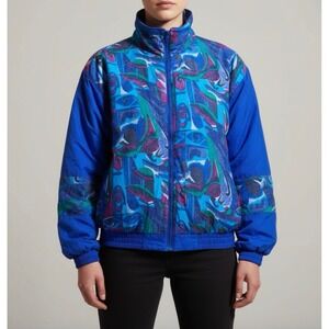 80's 90's Silk Vintage Bomber Abstract Color Block Statement Track Jacket